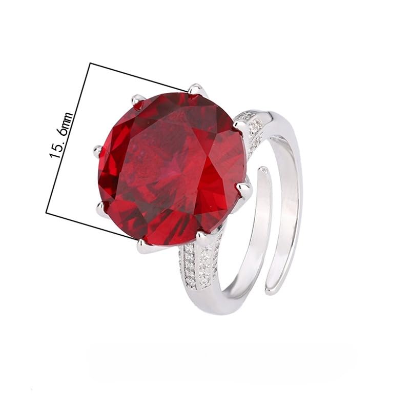 Large Round Gem 8-Prong Open Ring, 3 Colors Red Blue Aqua Green Triple Pave Silver Heavy Cocktail Ring for Women - color: blue
