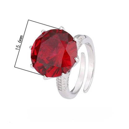 Large Round Gem 8-Prong Open Ring, 3 Colors Red Blue Aqua Green Triple Pave Silver Heavy Cocktail Ring for Women - color: blue