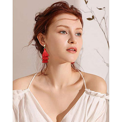 47 Pairs Trendy Boho Teardrop Geometric Acrylic Rattan Statement Dangle Drop Earrings for Christmas - style: A-47 Pairs Rattan Tassel Earrings