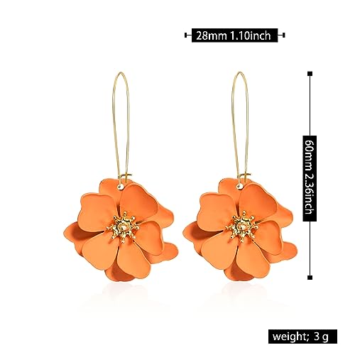 Bohemian Daisy Flower Matte Floral Long Petal Drop Dangle Earrings Layered Tiered for Women Chic Boho Wedding Jewelry - color: Orange