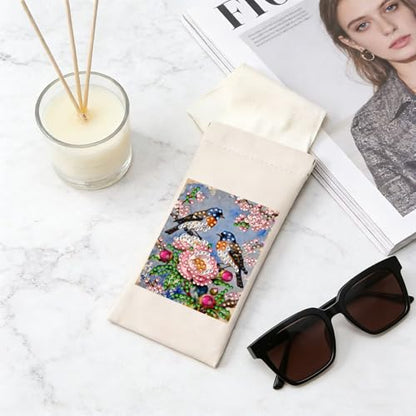 Diamond Art Painting Eye Glass Bag PU Sunglasses Glasses Storage Bag Built-in Glasses Cloth Press Automatic Closure - color: 2pcs-03