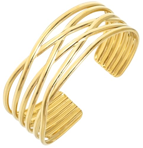 Multi-Layer Cuff Bracelet for Women Cross Wire Bracelets Open Wide Cuff Gold Bangle Bracelet - color: D