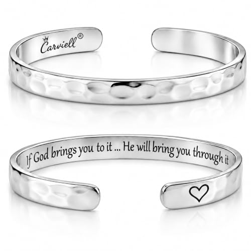 Bracelet - Gifts for Women – Inspirational, Friendships, Love, Mom, Daughters, Sisters, Christian, Graduations, Memorials & Wedding Gifts – 100+ Phrases – Stainless Steel, Gift Ready - color: CHRISTIAN GIFT - If God brings you to it.. He will bring you th