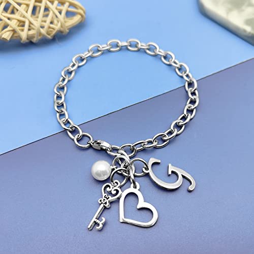 Initial A-Z Bracelets Gift for Women Girls Stainless Steel Chain Bracelet 26 Alphabet Jewelry Gifts for Birthday Anniversary Letter Bracelet Monogram Gifts for Sister Friend Girlfriends Mom 8.26 Inch - color: G