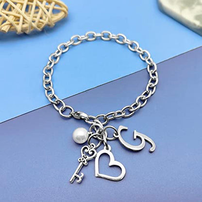 Initial A-Z Bracelets Gift for Women Girls Stainless Steel Chain Bracelet 26 Alphabet Jewelry Gifts for Birthday Anniversary Letter Bracelet Monogram Gifts for Sister Friend Girlfriends Mom 8.26 Inch - color: G