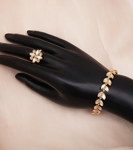 CSY Elegant Bridal Jewelry Sets Wedding Prom Homecoming Gown Accessories | Austrian Marquise Crystal Wedding Necklace Dangle Earrings Tennis Bracelet Ring Set for Bride Women Costume Accessories - color: champagne gold