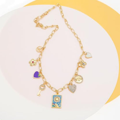JNF Cute Shell Conch Boho Charm Necklace for Women Sun Moon Star Coin Heart Flower Boot Bow Charms Necklaces Summer Beach Jewelry - color: Boho charm necklace