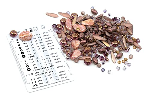 2.1oz (60 g) Mix of Unique Czech Bohemia Glass Pressed Beads, Matte and Glossy, Hand Made, Antique Copper Pink - color: Antique Copper Pink