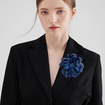 Dainty Fabric Rose Flower Large Brooch Lapel Pins Flower Brooches Pin Classic for Wedding Party Dance Banquet for Women Dress Suit Clothes Accessories Jewelry 100mm - color: Dark Blue