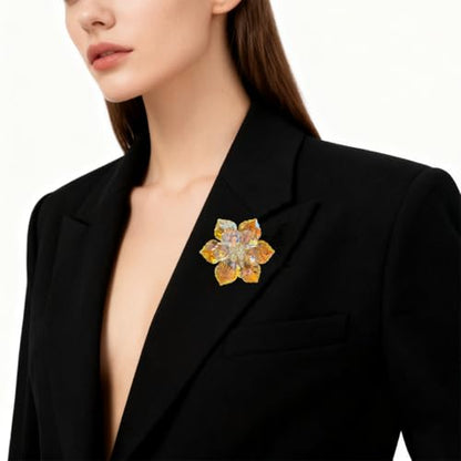 Crystal Flower Brooch Pin for Women Dress Suit Bag Hat Broochs Pins Christmas Brooch Pin Wedding Party Birthday Dance Jewelry Accessories - color: Champagne Crystal Brooch Pin
