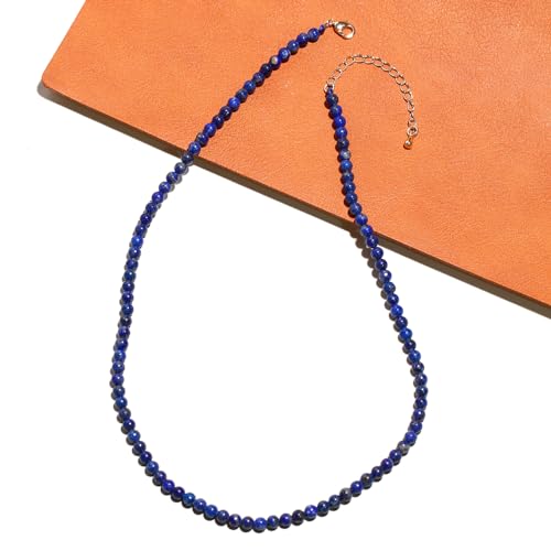 Simple 4mm Gemstones and Crystals Choker Necklace Unisex 16"-18" | Necklaces for Women Men, Adjustable, 40-45 cm Chain Length, Handmade, Spiritual Gemstones, Positive Energy, Daily Wear - style: Lapis Lazuli