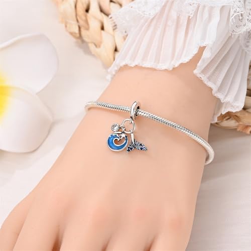 LNQOBU 925 Sterling Silver Charms for Bracelets Necklaces,5A Cubic Zirconias Evil Eye Dangle Beads Charms Jewelry Gift for Women (With one Spacer Beads Charms) - style: Sea Waves 3-Piece Set