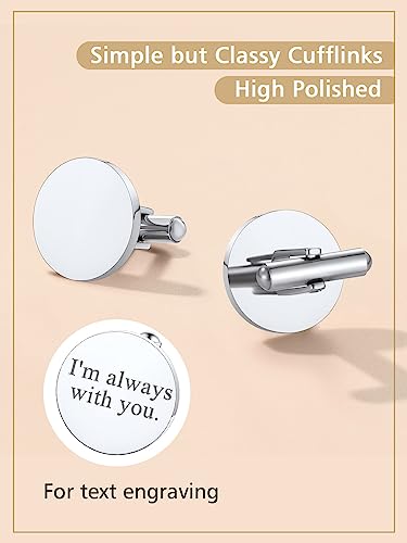 FindChic Stainless Steel Round Cufflinks with Custom Text/Picture/Monogram Letters 18K Gold Plated/Black Color for Men Groom Suits Shirts, with Gift Box - style: 01. simple round-custom text (stainless steel)