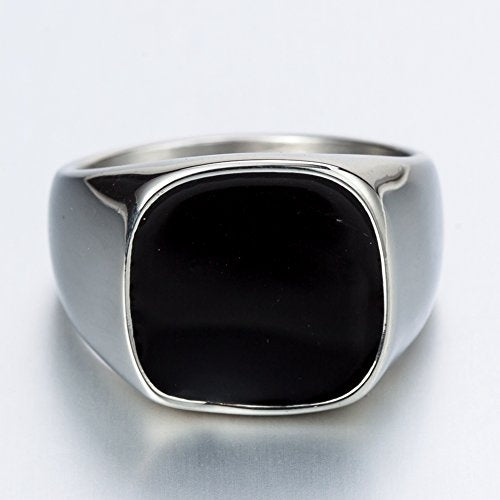 Stainless Steel Classical Simple Plain Black Enamel Signet Pinky Ring