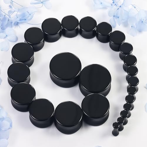 6G-26mm Acrylic Plastic Ear Gauges Tunnels Stretching Kit Double Flared Plugs Tunnels Expanders Stretcher Saddle Gauges Earrings for Men Women Black White Clear - color: Black 6G-26mm