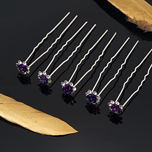 QIUTIMIY 20 Pack (Purple) Crystal Hair Pins Rose Flower Rhinestone Hair Clips for Bridal Wedding Women Hair Jewelry Accessories, with Clear Container - color: Rose Flower-Purple