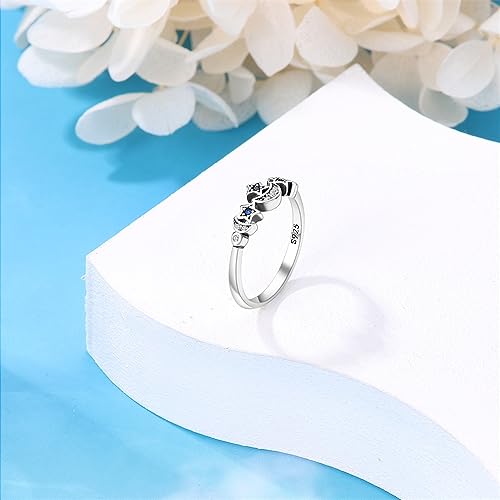 KUNSIR 925 Silver Cubic Zirconia Ring Size 7-9 Wedding Band Sterling Silver Eternity Ring Modern Style - style: Blue Star-moon Ring