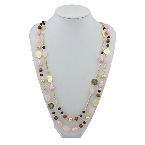 Bocar Long Necklaces for Women Trendy, Boho Layered Crystal Beaded Collar Necklaces for Women, Fashion Statement Necklaces Jewelry - color: Pink