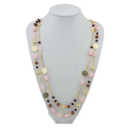Bocar Long Necklaces for Women Trendy, Boho Layered Crystal Beaded Collar Necklaces for Women, Fashion Statement Necklaces Jewelry - color: Pink