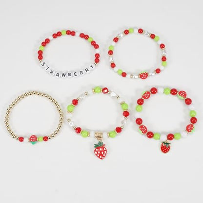 Twinfree Bohemian Cute Fruit Banana Cherry Strawberry Pineapple Mango Polymer Clay Beaded Stackable Stretch Bracelets - color: Color 12