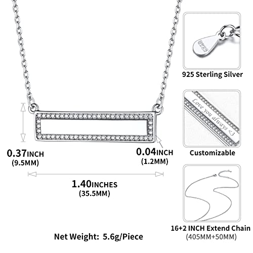 ChicSilver Customizable Vertical Bar Pendant Necklace 925 Sterling Silver Y Necklace Simple Fashion Jewelry Gifts for Women - style: G. Horizontal CZ Bar-Silver Engraving