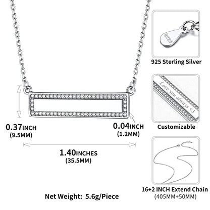 ChicSilver Customizable Vertical Bar Pendant Necklace 925 Sterling Silver Y Necklace Simple Fashion Jewelry Gifts for Women - style: G. Horizontal CZ Bar-Silver Engraving