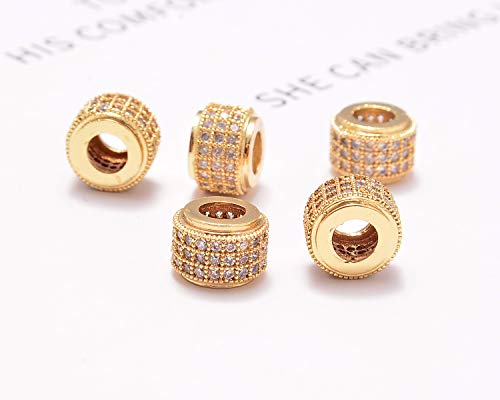 AD Beads Zircon Pave Rhinestones Big Hole Rondelle Spacer Beads 6x7mm 5Pcs Clear on Gold - color: 5 Pcs Clear on Gold 3 Row Rondelle (6x7mm)