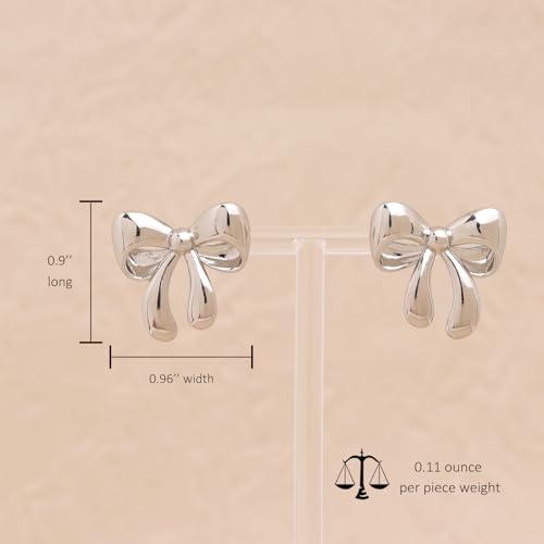 Jean Beau Chunky Gold Stud Earrings for Women Trendy Gold Plated Dangle Drop Prom Birthday Fashion Office Jewelry Gift - color: Silver Bow