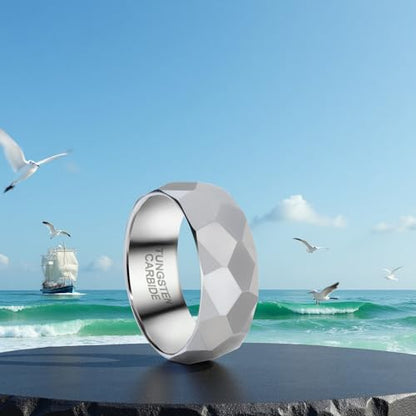 SX.man&sog Tungsten Carbide Rings for Men or Women,Stereoscopic Polygon Wedding Band for Men and Women Exchanging to Witness Each other's Loyal Love - color: Silver & Polygonal Cut - 8mm