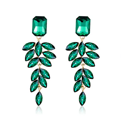 Elegant Rhinestone Statement Earrings Sparkly Cluster Crystal Drop Dangle Earrings Teardrop Chandelier Earrings Wedding Bridal Prom Earrings for Women - color: C:Green