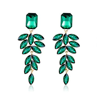 Elegant Rhinestone Statement Earrings Sparkly Cluster Crystal Drop Dangle Earrings Teardrop Chandelier Earrings Wedding Bridal Prom Earrings for Women - color: C:Green