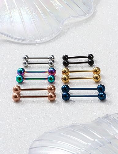 16G 14G Surgical Steel Shiny Ball Nipple Tongue Shield Ring Barbell Body Piercing Jewelry Retainer 12-16mm 12PCS - style: 12PCS - 16G Mix Color