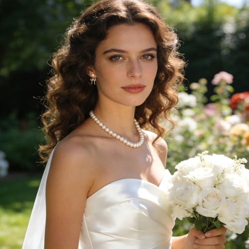 Pearl Earrings for Women 14k Gold/Silver Pearl Drop Earrings Long White Pearl Tassel Dangle Statement Earrings Bridal Wedding Dainty Prom Earrings Birthday Gifts Jewelry - color: Gold Bow Pearl Earrings