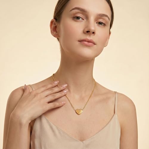 18k Gold Plated Heart Pendant Letter Necklaces for Girls Stainless Steel Initial Necklace for Women Birthday Gifts for Girls Women - color: Brushed Gold, style: Letter F