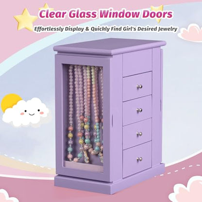 Emfogo Jewelry Box for Girls, Musical Jewelry Box with Spinning Dancer Gifts for Little Girls Christmas New Year Birthday Children's Day, 5 Layer Large Wooden Kids Music Jewelry Organizer Box(Purple) - color: Purple