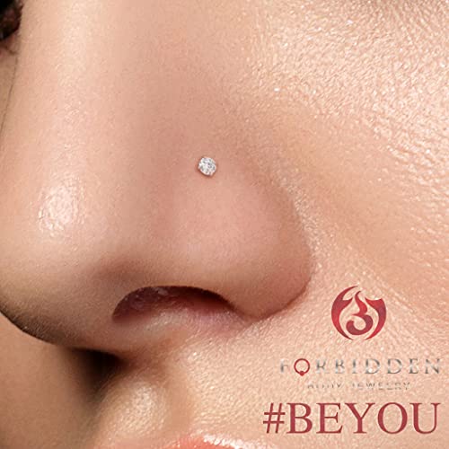 Forbidden Body Jewelry Nose Rings 22G Sterling Silver CZ Simulated Diamond Nose Studs, 1.5 mm & 2.5mm