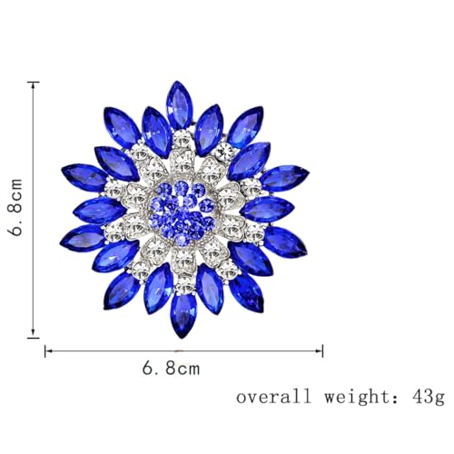 Rhinestone Sunflower Brooch for Women Sparkling Cubic Zirconia Flower Brooch Pin Elegant Large Crystal Floral Lapel Pin Dainty Clothing Hat Bag Accessories Christmas Wedding Bridal Birthday Jewelry - color: Blue1