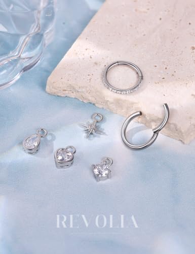 REVOLIA 2Pcs 14G G23 Titanium Clicker Belly Button Ring for Women Hypoallergenic Dangly Hoop Belly Button Ring Teardrop Heart Star CZ Navel Piercing Jewelry 8MM 10MM - color: Silver, size: 10mm
