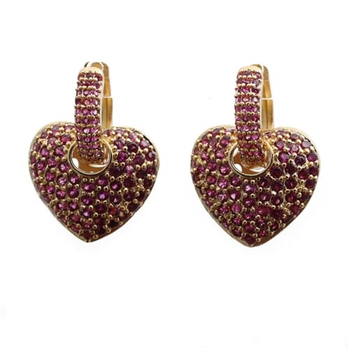 Crystal Heart Hoop Earrings for Women Dainty Fashion Heart Huggie Earrings Colourful Sparkly Crystal 14k Gold Love Heart Dangle Drop Earrings Valentine’s Day Statement Jewelry Gifts - color: Red
