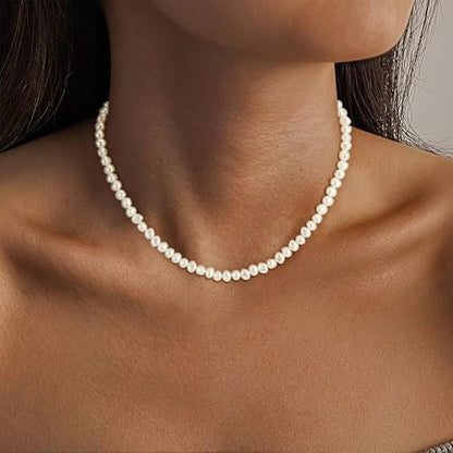Pearl Necklaces for Women Trendy, 18K Gold/Silver Plated Layered Pearl Necklaces Dainty Pearls Choker Necklace and Earring Set Birthday Gifts for Mom Wife Daughter Sister Friends - color: Broque Pearl Necklace