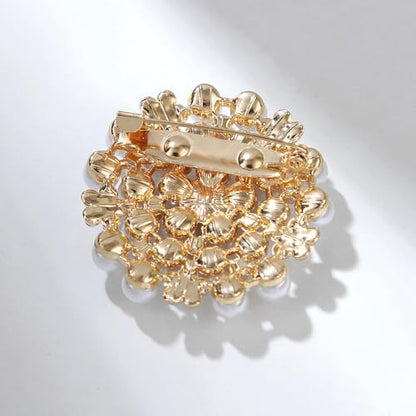 Delicate Pearl Crystal Brooch Pins for Women Girls Dance Balls Wedding Bridal Jewelry - color: A Gold