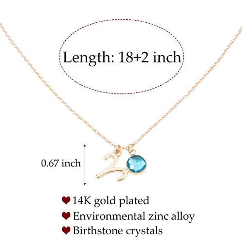 14k Gold Plated Zodiac Birthstone Crystal Pendant Necklace, Horoscope Sign Charm Necklace for Women Birthday Gift - color: Aries-Mar.