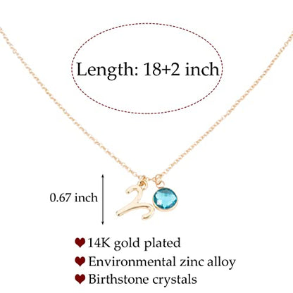 14k Gold Plated Zodiac Birthstone Crystal Pendant Necklace, Horoscope Sign Charm Necklace for Women Birthday Gift - color: Aries-Mar.