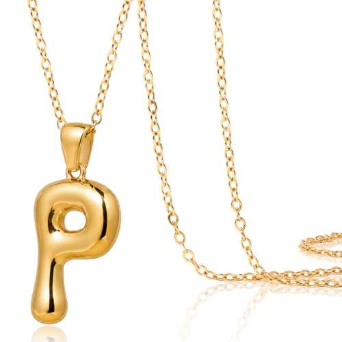 DoDoBeads Stainless Steel Initial Necklace, Waterproof 18K Gold Plated Necklace, Non-Tarnish Chunky Monogram Jewelry Gifts for Women, Mothers Day Gift - style: P