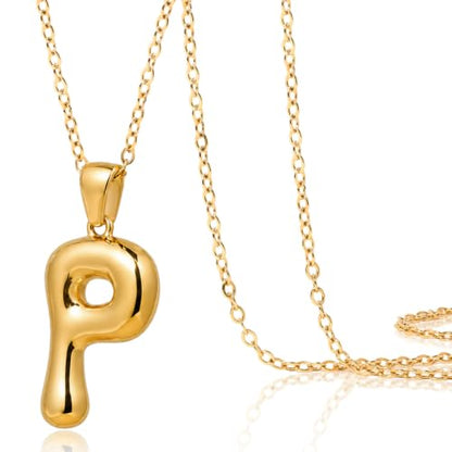 DoDoBeads Stainless Steel Initial Necklace, Waterproof 18K Gold Plated Necklace, Non-Tarnish Chunky Monogram Jewelry Gifts for Women, Mothers Day Gift - style: P