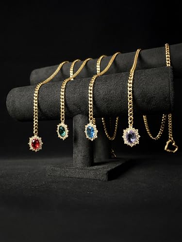 Women's Heart O-Ring Slip Chain Necklace, Double Layered Adjustable 39'' Cuban Chain with Detachable Heart Clasp and Colorful Rhinestone Pendant - color: 39'' Gold-Amethyst Purple