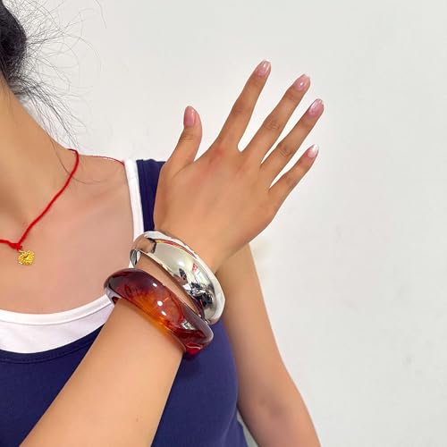 2PCS Chunky Acrylic Bracelet for Women Large Square Resin Cuff Vintage Open Bangle Bracelets Wide Geometric Jewelry - style: F-4pcs