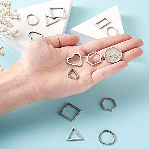 40Pcs Stainless Steel Linking Rings Metal Circles Charms Links Heart Rectangle Oval Square Hollow Frame Pendants Jewelry Connectors for Earrings Bracelet Necklace Macrame Making - color: Steel Color