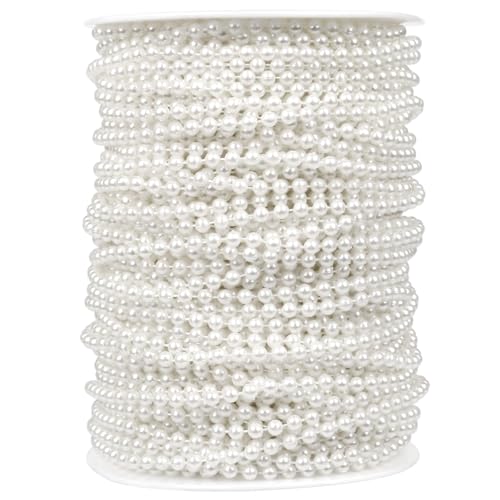 177FT White Pearl Beads Garland 4mm Pearl Beads String Bulk for DIY Craft | 59Yards Faux Pearl Beads String Roll for Wedding Party Christmas Tree Decoration - color: White Color, size: 4MM
