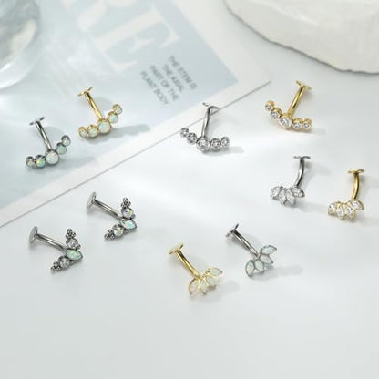 G23 Titanium Belly Jewelry 14G Flat Bottom Floating Belly Button Rings Curved Belly Barbell Navel Ring Belly Piercing 8/10/12/14mm Navel Rings Belly Piercings Jewelry for Women - color: Style5:Gold,5 Round CZ